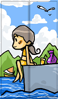 Summer Bookmark with Girl Sitting on Dock